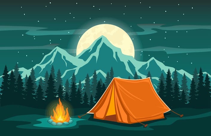 Hiking camping equipment vector campfire base camp gear and