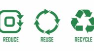 A green recycling logo with the words reuse and recycle.