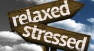 Two wooden signs with the words relaxed and stressed.