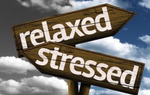 Relaxed x Stressed creative sign with clouds as the background