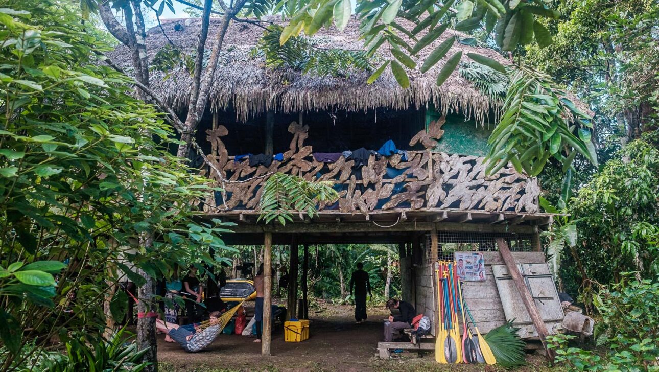 The outside of a boathouse in Ecuador.