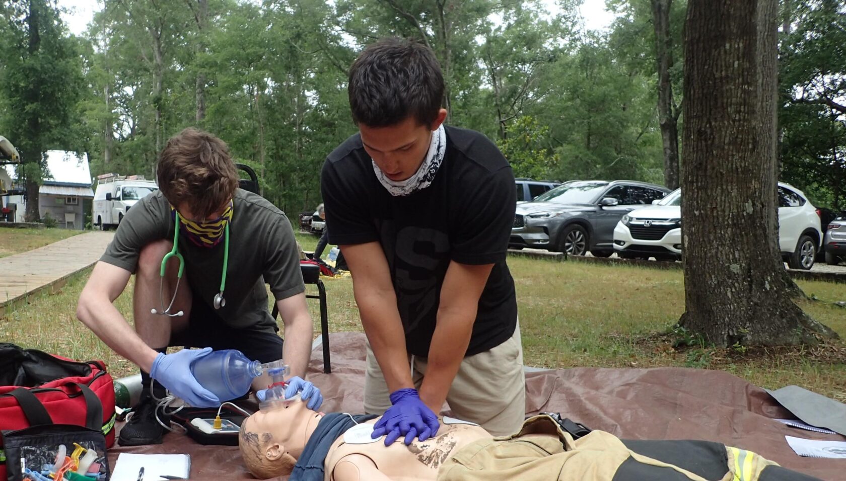 Two NCOAE EMT students practicing CPR.