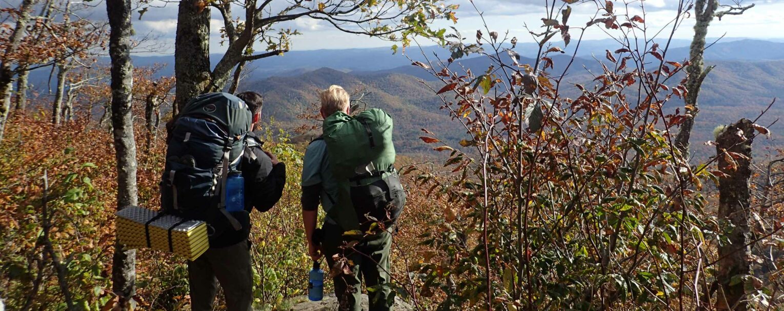 Two adults backpacking.