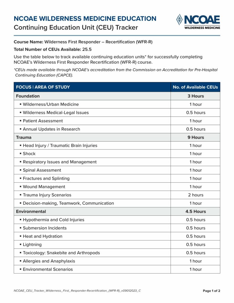Continuing Education Credits (CEUs) National Center for Outdoor